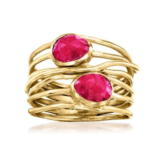 18k Precious Gemstone Amethyst Ruby Wire Wrap Ring - Picture 1 of 7